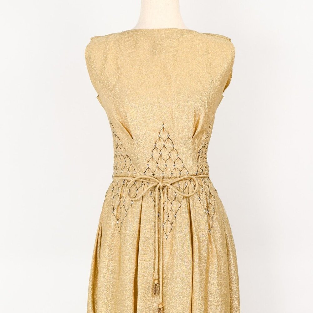 Women's Vintage Gold Lame Carlye Midi Dress